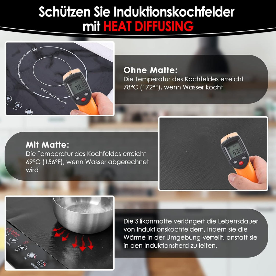 KitchenRaku Grosse Induktion schutzmatte, Silikon Induktionskochfeld Schutzmatte (magnetisch) Kochfe