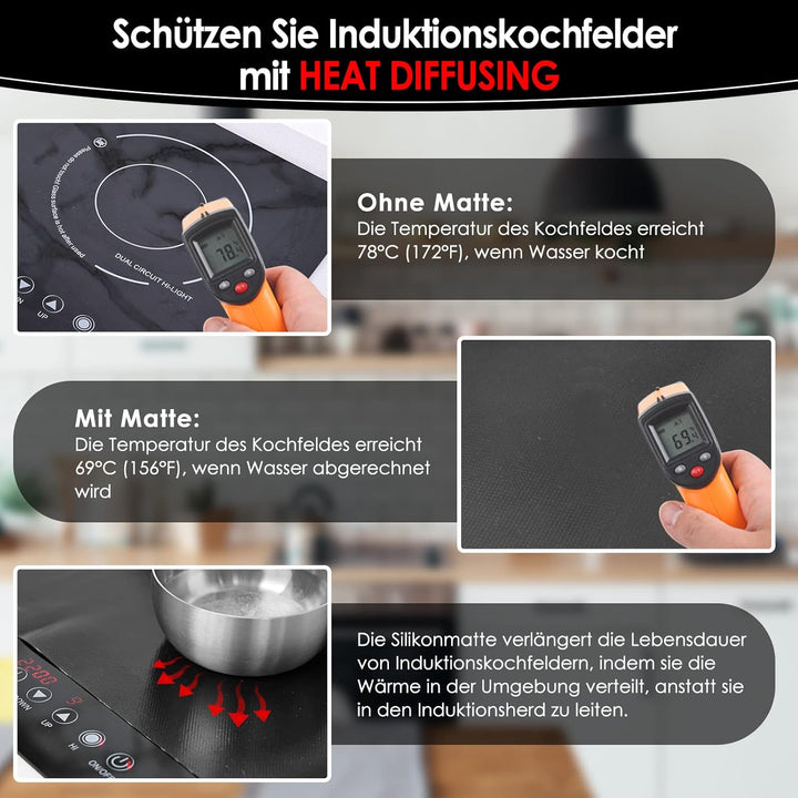 KitchenRaku Grosse Induktion schutzmatte, Silikon Induktionskochfeld Schutzmatte (magnetisch) Kochfe