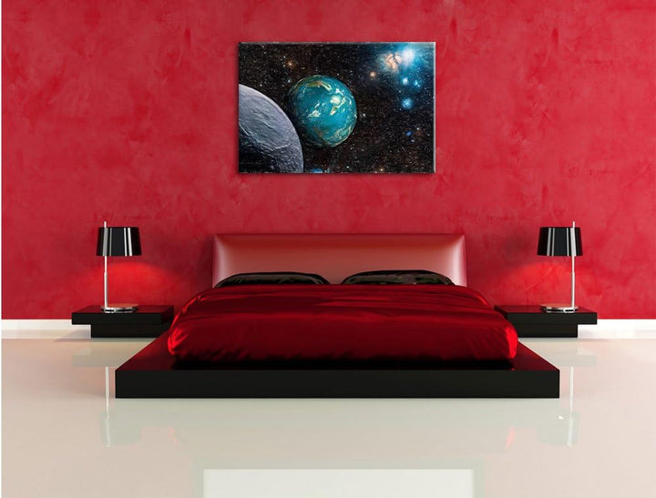 Pixxprint Planet Erde im Kosmos als Leinwandbild/Grösse: 100x70 cm/Wandbild/Kunstdruck/fertig bespan