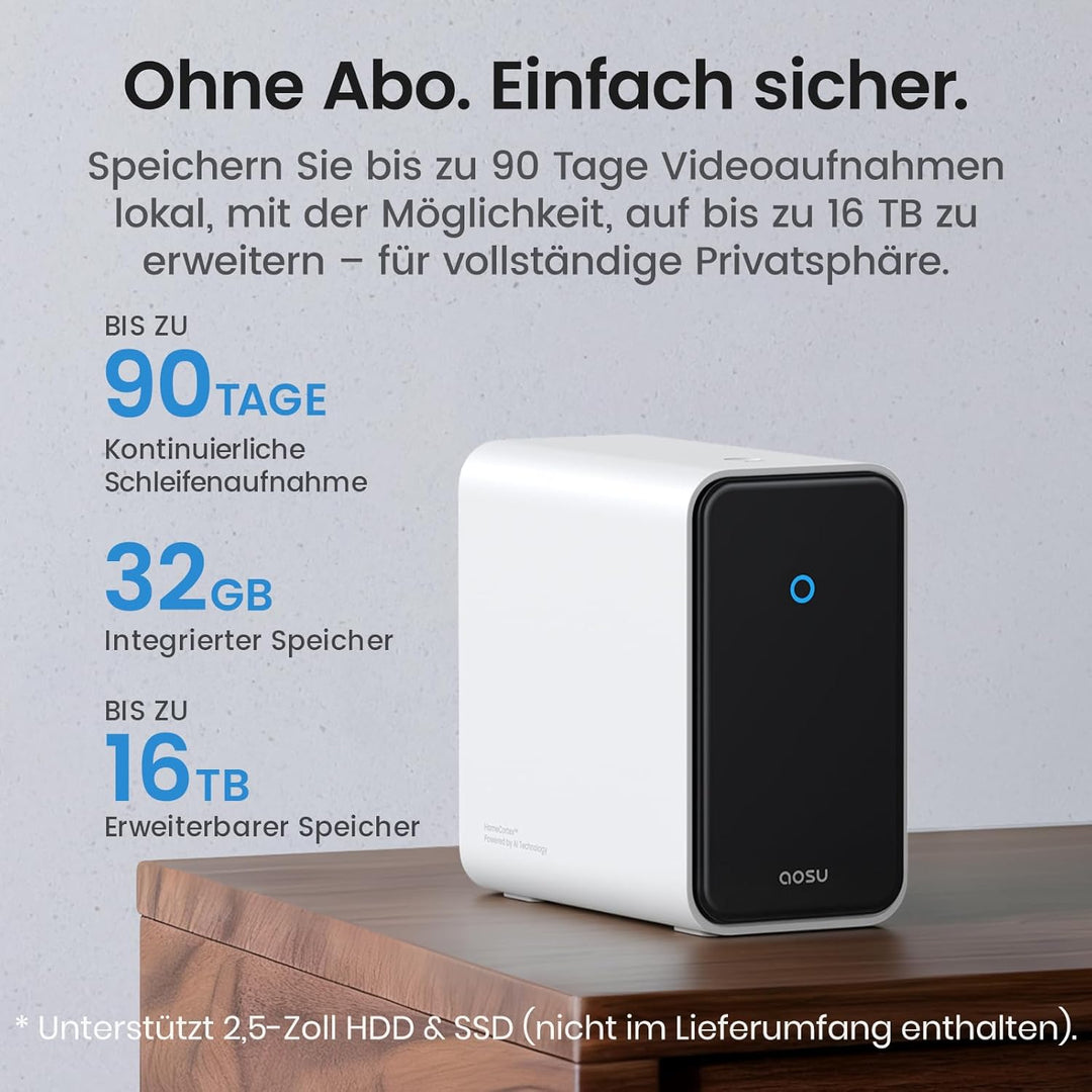 AOSU T2 Ultra 4K UHD Überwachungskamera Aussen Solar Akku für aosuCortex, 4 Cam-Kit, TrueColor Nacht