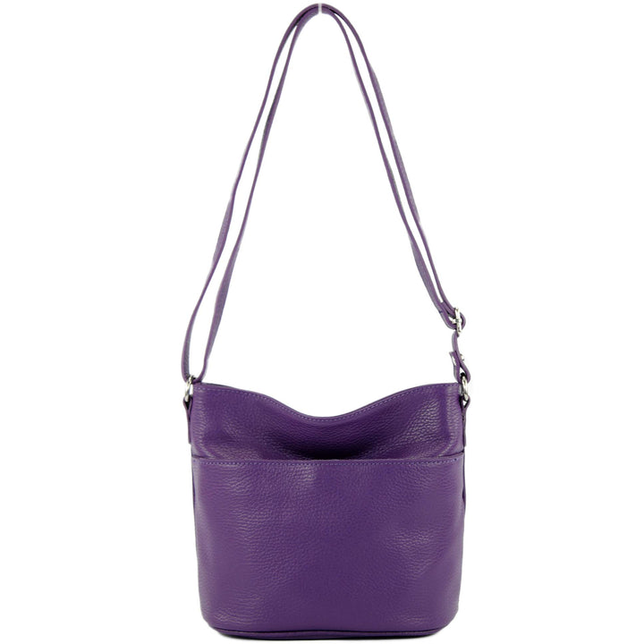 modamoda de - T198 - ital. Umhängetasche Klein Small aus Leder Lila, Lila