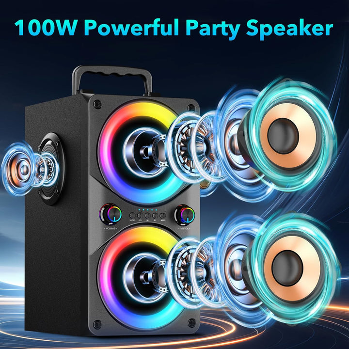 100W Tragbarer Bluetooth-Lautsprecher mit Subwoofer & LED-Licht - Leistungsstarke Boombox mit kraftv