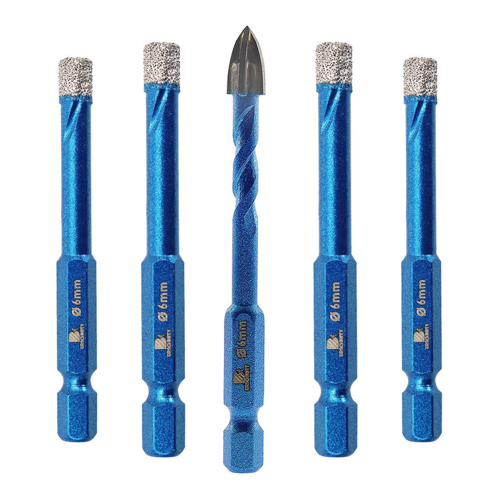 Diamantbohrer Fliesenbohrer Set 6mm - BRSCHNITT 5 Stück Sechskant-Schaft fliesenbohrer set- Lochsäge