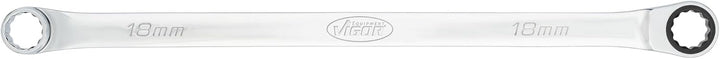 ViGOR Ratschen-Ringschlüssel V7031-18, extra lang, 18 mm SW, 388 mm Länge, 72 Zähne, verchromt und p