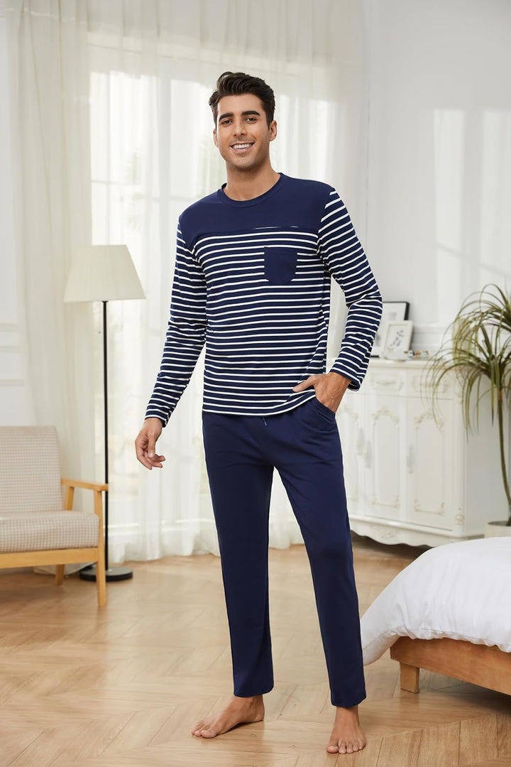 Irdcomps Schlafanzug Lang Herren Pyjamas Baumwolle Winter Warm Langarm Pyjamas Set Männer Hausanzug