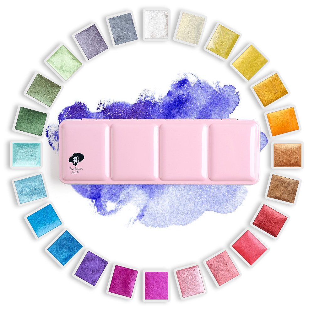 Aquarellfarben 24 Glitzer set, Paul Rubens Aquarell künstler-Klassen farben mit Malkasten, für Profi