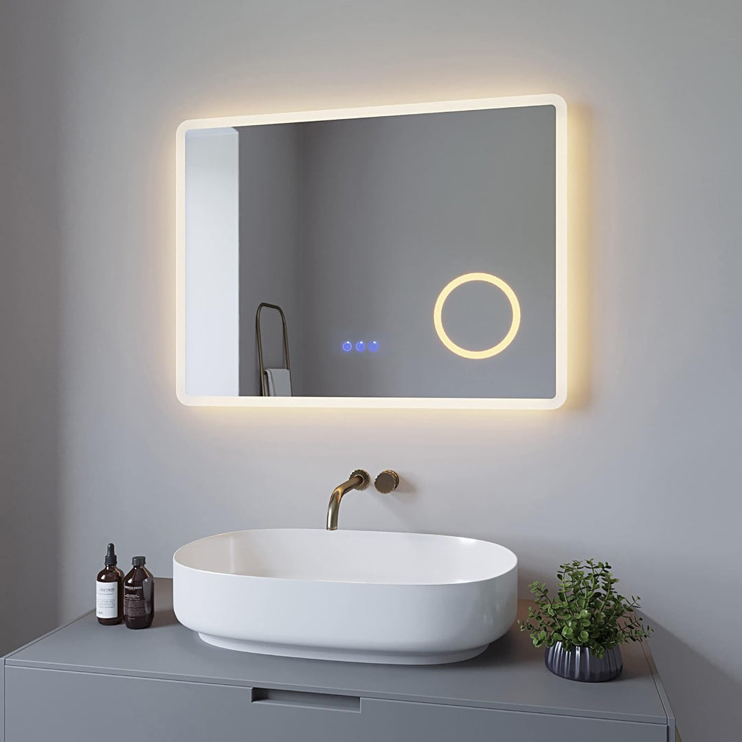 AQUABATOS 80x60 cm Badspiegel mit Beleuchtung Badezimmerspiegel LED Lichtspiegel Wandspiegel. Touch-