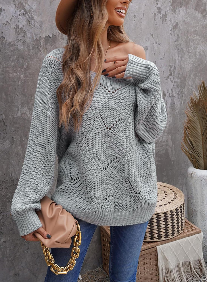 Dokotoo Damen Strickpullover Elegant Rundhals Pullover Herbst Winter Einfarbiger Pulli Oberteil Swea