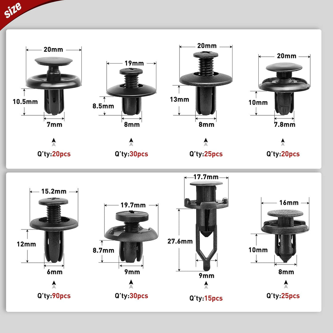 Nilight 635 Stück Auto Push Retainer Clips - 16 beliebtesten Grössen Nylon Stossstange Fender Nieten