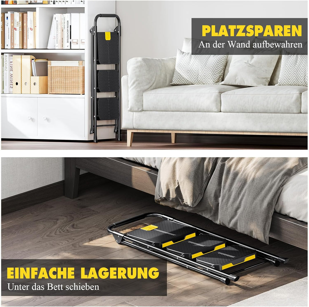 KINGRACK 3 Stufenleiter, 3 Stufen klappbar mit rutschfestem, breitem Pedal und Handläufen, leichte H