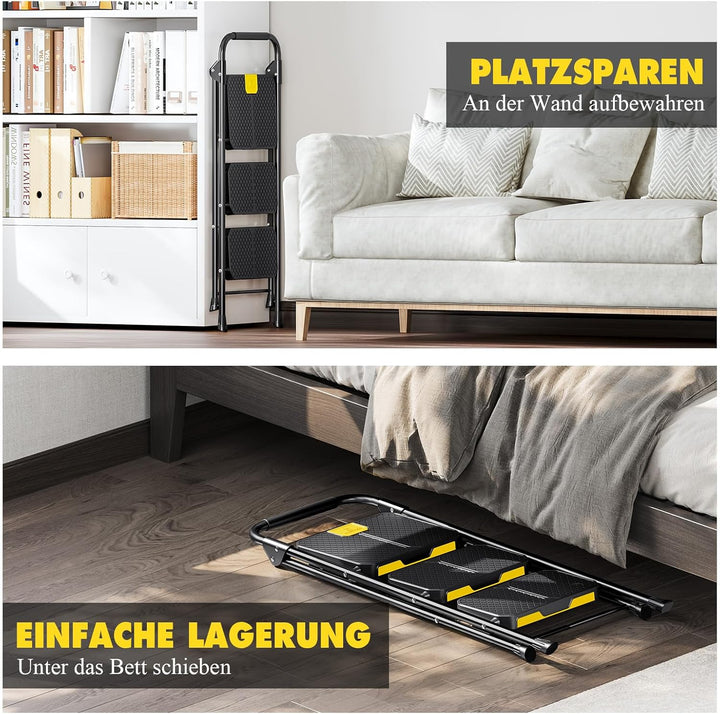 KINGRACK 3 Stufenleiter, 3 Stufen klappbar mit rutschfestem, breitem Pedal und Handläufen, leichte H