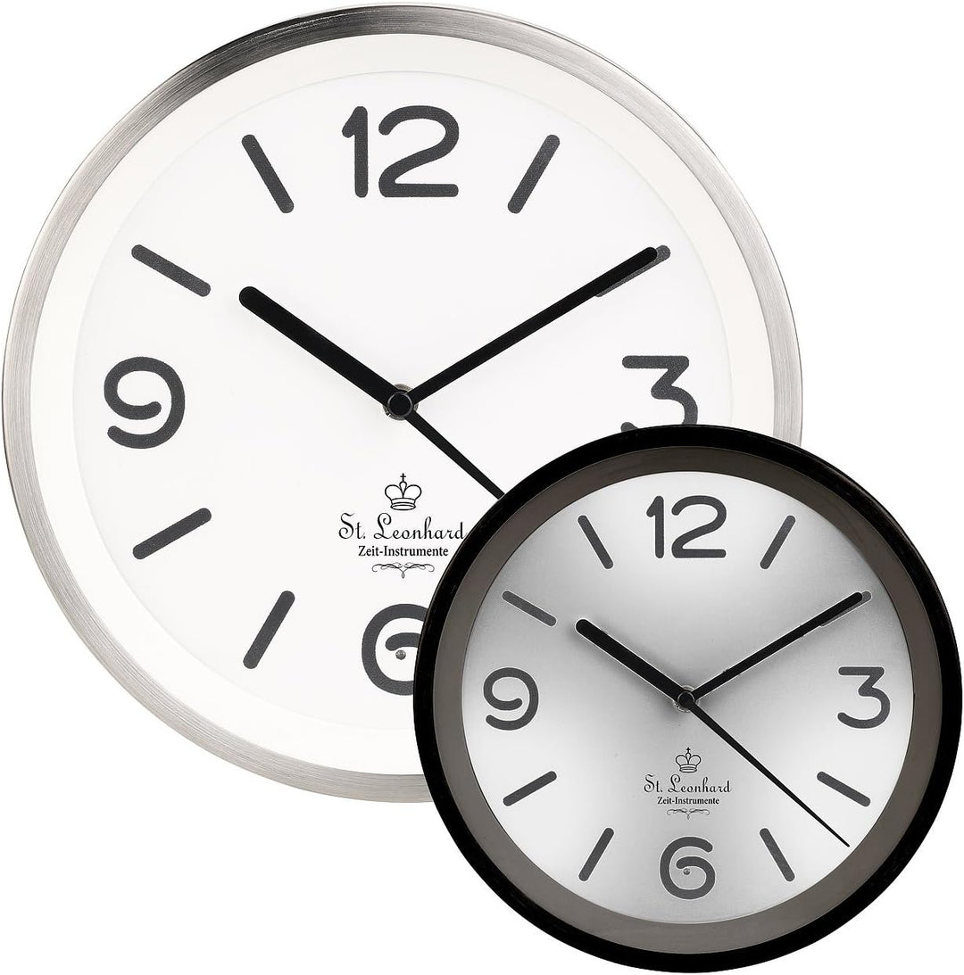 St. Leonhard Beleuchtete Funkwanduhr: Edelstahl-Funk-Wanduhr mit Zifferblatt-Beleuchtung & Lichtsens