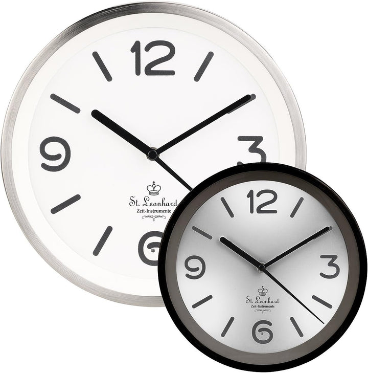 St. Leonhard Beleuchtete Funkwanduhr: Edelstahl-Funk-Wanduhr mit Zifferblatt-Beleuchtung & Lichtsens