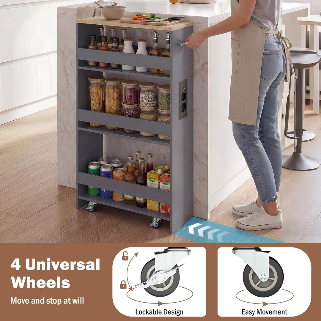 GIANTEX Nischenregal 20 cm Breit, Nischenschrank Küche mit Ladestation, Nischenwagen Rollwagen Schma