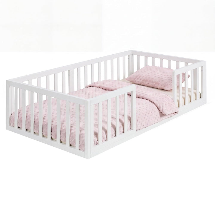 roba Montessori Bodenbett 70x140 cm weiss mit Rausfallschutz &amp; Lattenrost | Montessori Kinderbett •