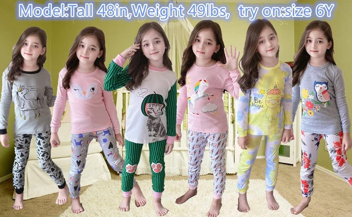 Mädchen Pyjamas 100% Baumwolle Schlafanzug für Kinder Schlafkleidung Langarm 4 Stück Set 1-12 Jahre