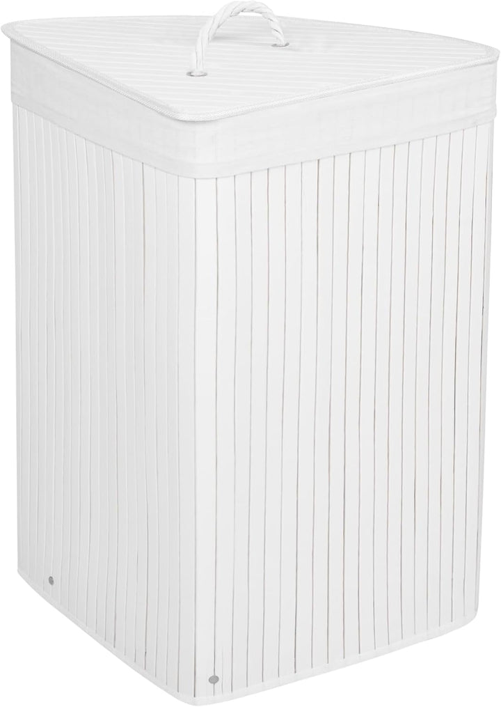SPRINGOS Eckwäschekorb, Wäschesammler mit Deckel, 73 L, Wäschetonne, Bambus, platzsparend, Badeinric