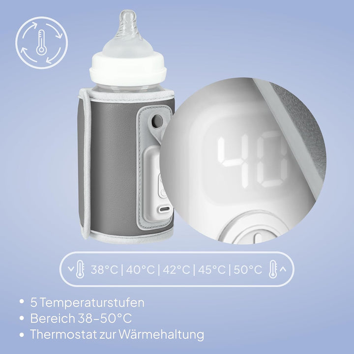 LIONELO Thermup Go Tragbarer Flaschenwärmer zur Temperaturhaltung, hält Wärme bis zu 24 h, 5 Tempera