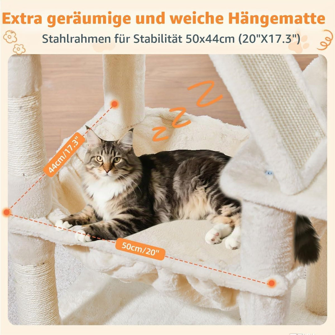 Taoqimiao 146CM Kratzbaum Gross, Katzenbaum Katzen Kratzbaum Grosse Katzen Stabil mit 2 Katzenhaus,