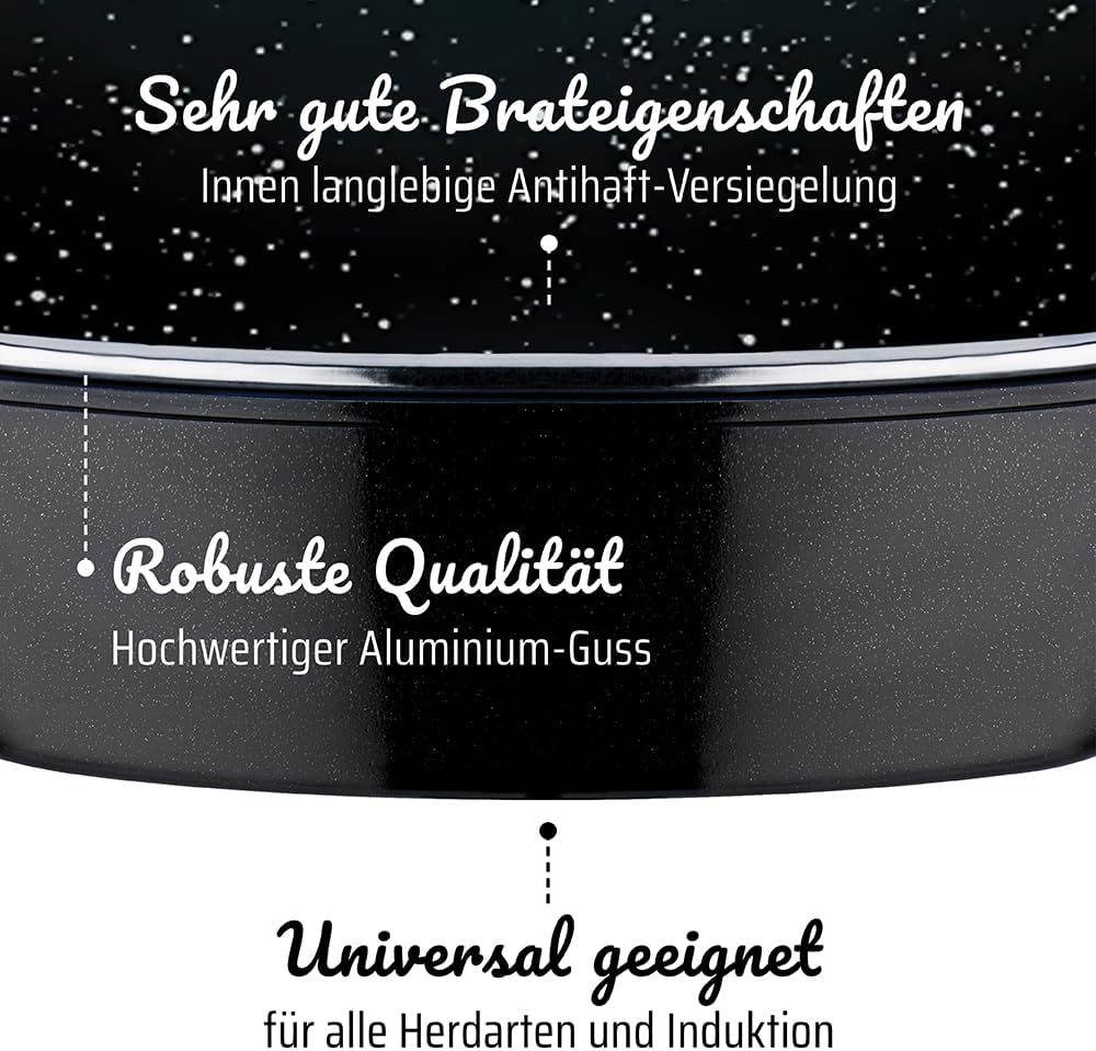 GSW 410588 Gourmet Ceramica Induktion Bräter XXL oval mit Aroma-Glasdeckel 10 L, Aluguss, schwarz ge