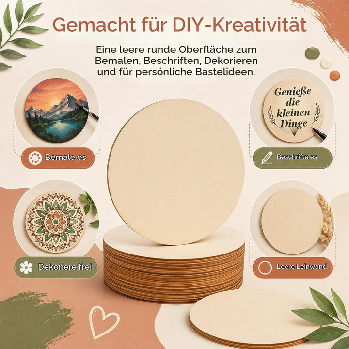 JMIATRY 20 Stück Holzscheiben 20 cm Durchmesser, Holzplatte Rund 20cm - 3 mm dicke, Runde Sperrholzp