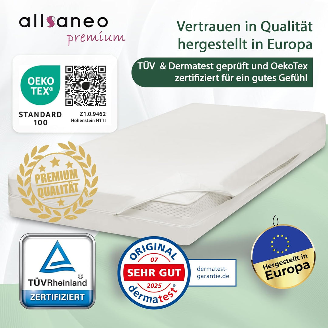 allsaneo Premium Allergiker-Matratzen-Bezug 180x200x8cm für Topper Anti Milben Encasing extra weich