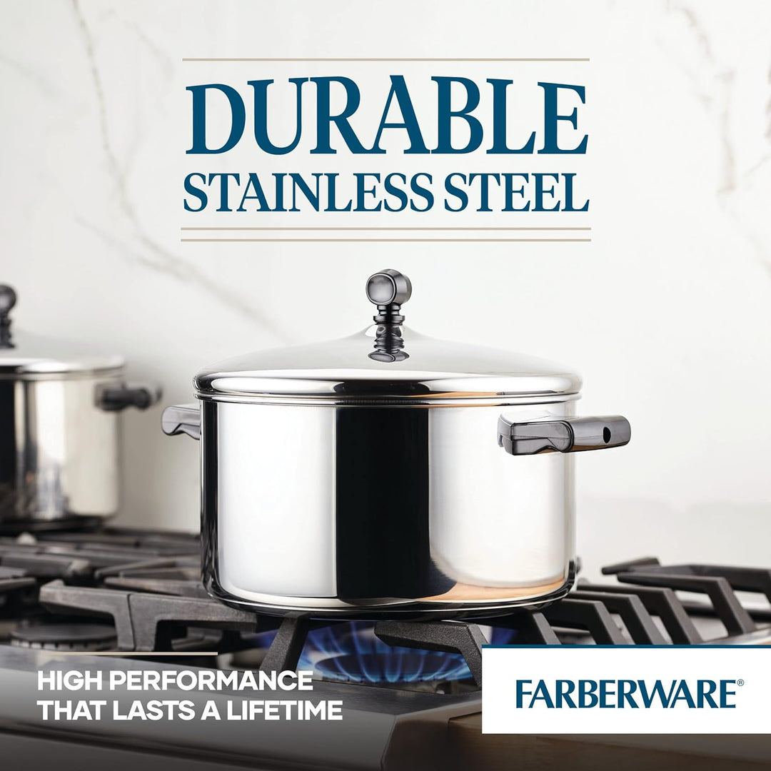 Farberware Klassischer Suppentopf mit Deckel, Edelstahl, 6 l, silberfarben 6 Quart regulärer Deckel,