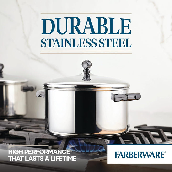 Farberware Klassischer Suppentopf mit Deckel, Edelstahl, 6 l, silberfarben 6 Quart regulärer Deckel,