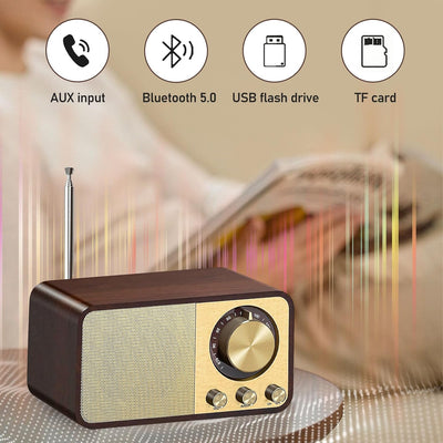 Retro Radio, Nostalgie Radio, Radio mit Bluetooth, Bluetooth Radio, 5W Lautsprecher, mit 1800mAh Akk