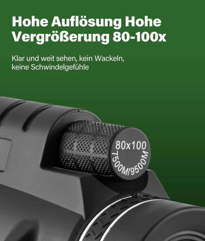 Monokular 80x100 Zoom, Monokulare Teleskop Fernrohr mit Smartphone-Halterung und Stretchable Stativ,
