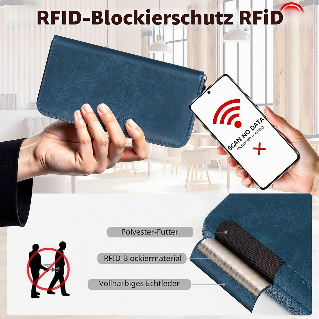 VISOUL Premium Brieftasche Echtleder/Italienisches Leder mit RFID-Schutz, XL Geldbörse für Herren Bl