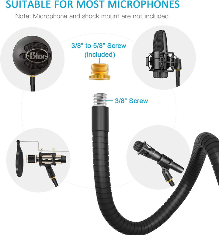 ZealSound Mikrofon Arm, Flexibel Schwanenhals Mikrofonständer, Kompakt Mikrofonarm,Platz auf dem Sch