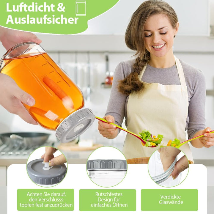 2 Stück Fermentierglas 2L mit 2 Fermentiergewichte Ø 7 cm, 1 Edelstahl Gabel, 1 Bürste, Kimchi Behäl