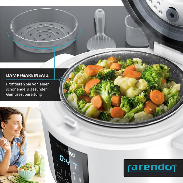 Arendo - Reiskocher - Muktikocher - Dampfgarer - 2l - Warmhaltefunktion - antihaftbeschichteter Gart