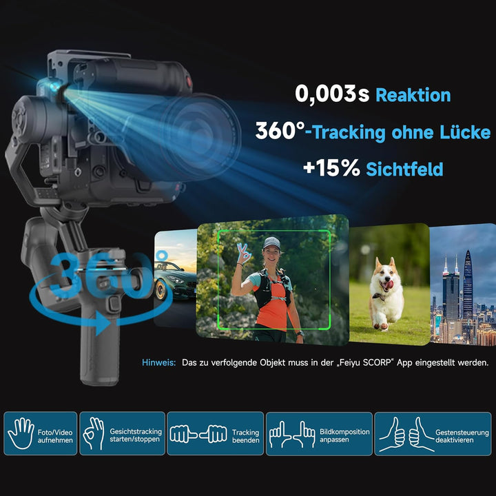 FeiyuTech [Offizielle] SCORP-C2 3-Achsen-Kamerastabilisator Gimbal mit KI-Tracking 4.0, Tastenbedien