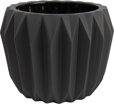 Bloomingville Moderner Übertopf aus Steingut, geriffelt, mattgrau, 20,3 x 15,2 cm Grau Dunkel, Grau