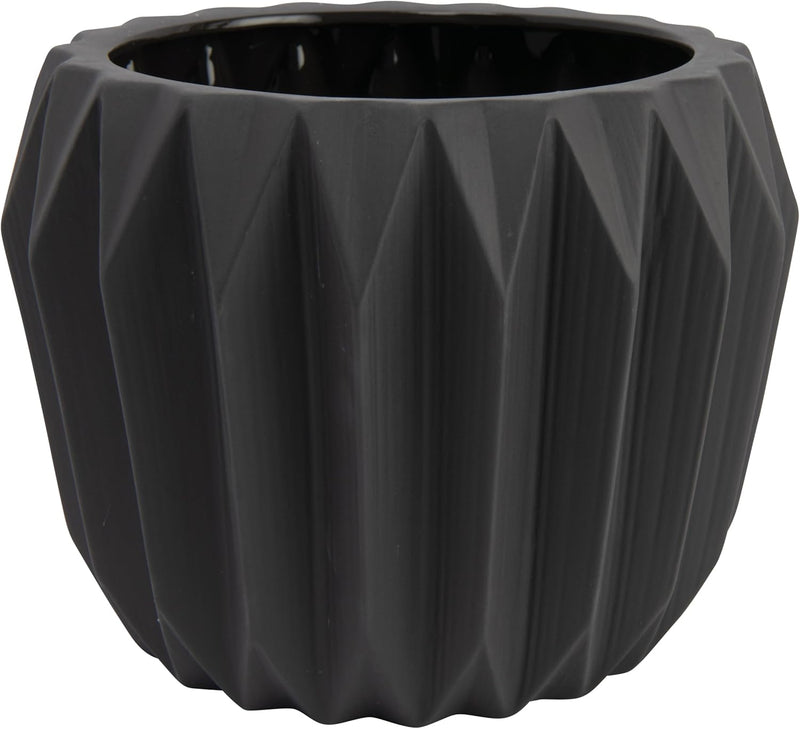 Bloomingville Moderner Übertopf aus Steingut, geriffelt, mattgrau, 20,3 x 15,2 cm Grau Dunkel, Grau