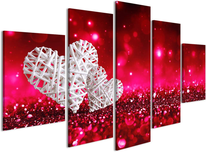 islandburner, Bild auf Leinwand Zwei Weidenherzen auf rotem, funkelndem Glitzer Wandbild Poster Lein