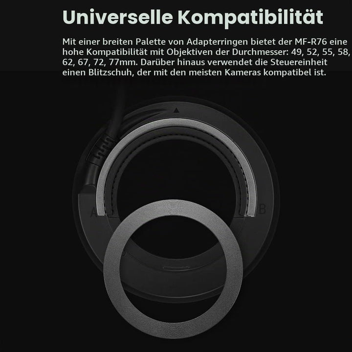 Godox MF-R76 Macro Ring Blitzlicht GN14 10 Stufen einstellbare Helligkeit mit 8 Stück Adapterring Gr