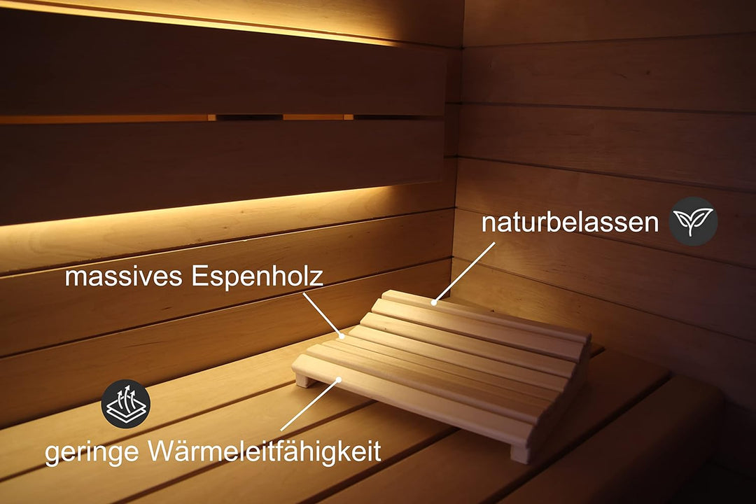 SUNNYDEALS Holz Sauna-Kopfstütze | ergonomische Sauna Kopflehne aus Espenholz | wellenförmiges Sauna