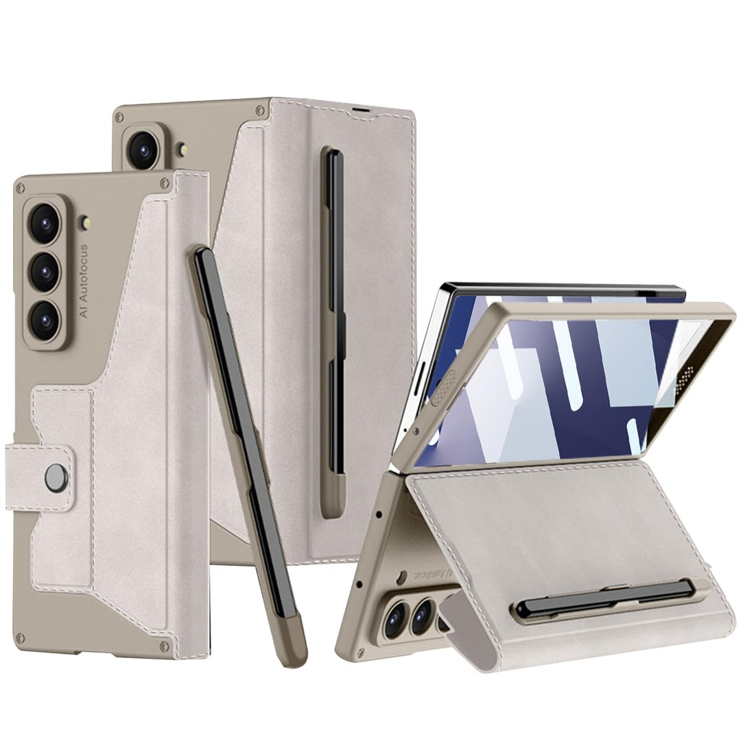 NINKI für Samsung Galaxy Z Fold 7 Hülle mit Kartenhalter,Eingebauter Displayschutz Scharnierschutz C