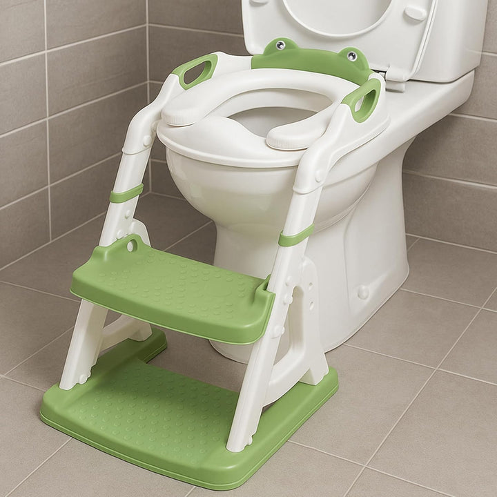 ALMAR Baby WC-Leiter Frosch, grün und weiss, Kinder-Toilettensitz, mit Trittleiter, rutschfest, vers