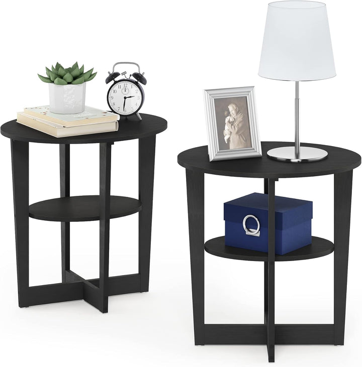 Furinno JAYA Ovaler Beistelltisch (2er Set), Holz, Nussbaum, 39.62 x 48 x 49.53 cm Walnuss 2er Set,