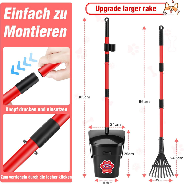 Ormalla Hundekotschaufel Schwenkbehälter Und Rechen Mit 60 Hundekotbeutel, Hundekotsammler Für Gross