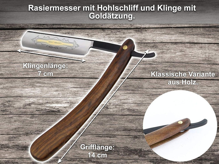 Rasiermesser Herren Set Nassrasierer Rasierset mit Solingen Paste, Rasierklinge und Profi Kombi Lede
