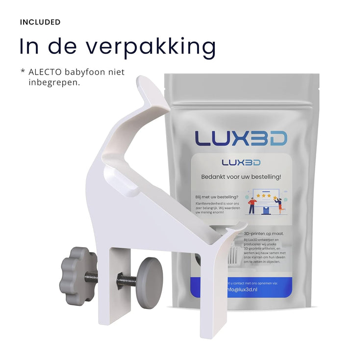 Halter passend für Alecto DVM-71 - Babyphone Halterung - Version 2 - Für Bettumrandung von 10 bis 42