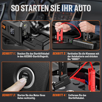 ASPERX Starthilfe Powerbank 2000A Spitze Auto Starthilfe Powerbank 12V Booster Auto Starthilfe (Bis