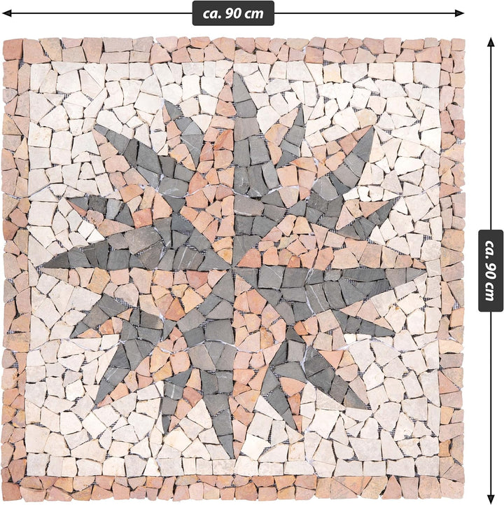 DIVERO Fliesen Rosone Windrose Naturstein Mosaik Marmor dekorativ creme-grau- rosé 90 x 90 cm Fliese