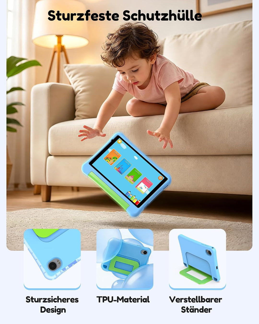 ALLDOCUBE KIDO 8 Zoll Kinder Tablet, Android 15 Go, 32GB ROM, 5000mAh, Blau | 3GB RAM, zwei Lautspre