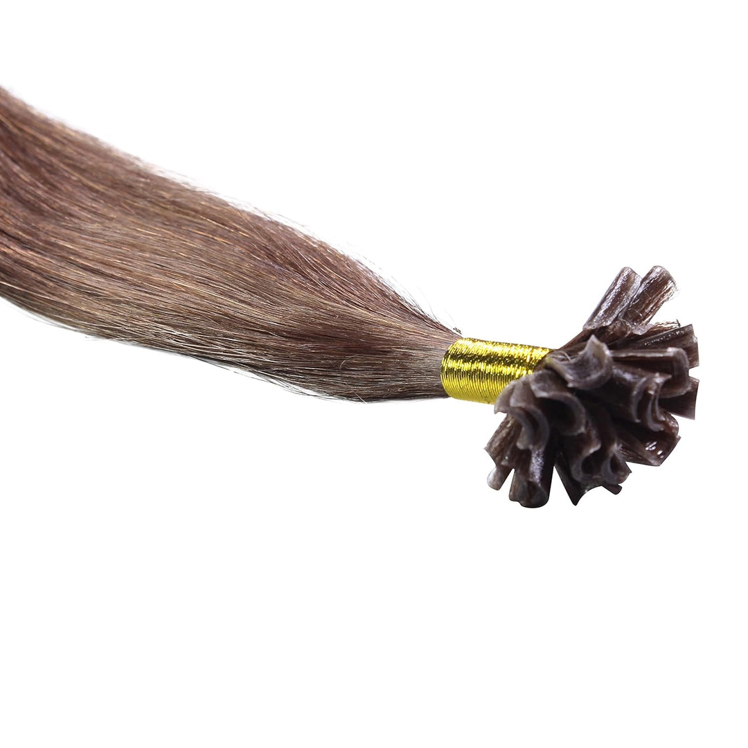 hair2heart Premium Extensions Echthaar Bondings glatt - 25 Strähnen 0.8g 50cm 4/77 mittelbraun braun